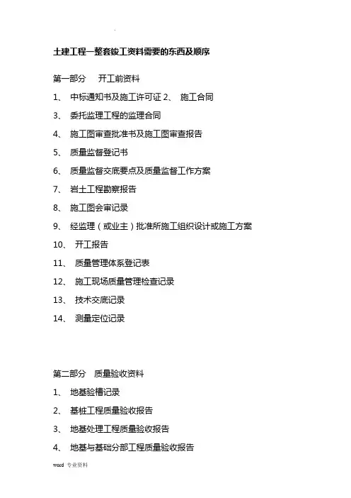 土建工程一整套竣工资料需要的东西及顺序