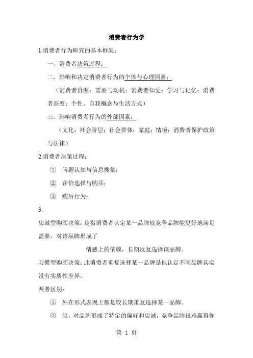 消费者行为学第二版复习要点11页word