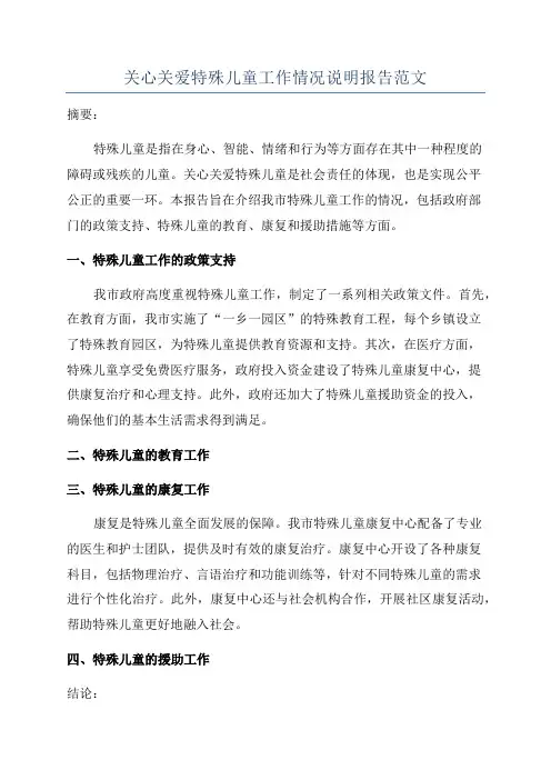 关心关爱特殊儿童工作情况说明报告范文