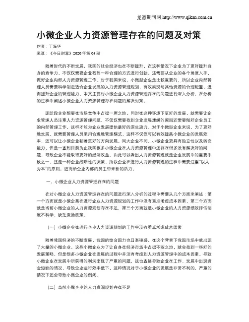 小微企业人力资源管理存在的问题及对策