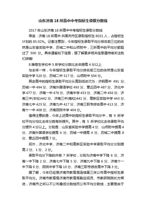山东济南18所高中中考指标生录取分数线
