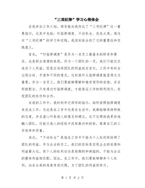 “三项纪律”学习心得体会
