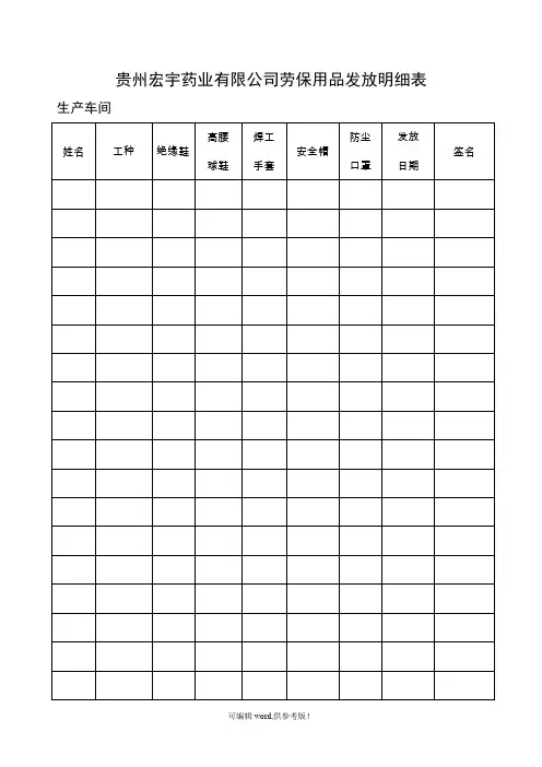 劳保用品发放明细表