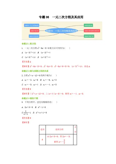专题06 一元二次方程及其应用(解析版)