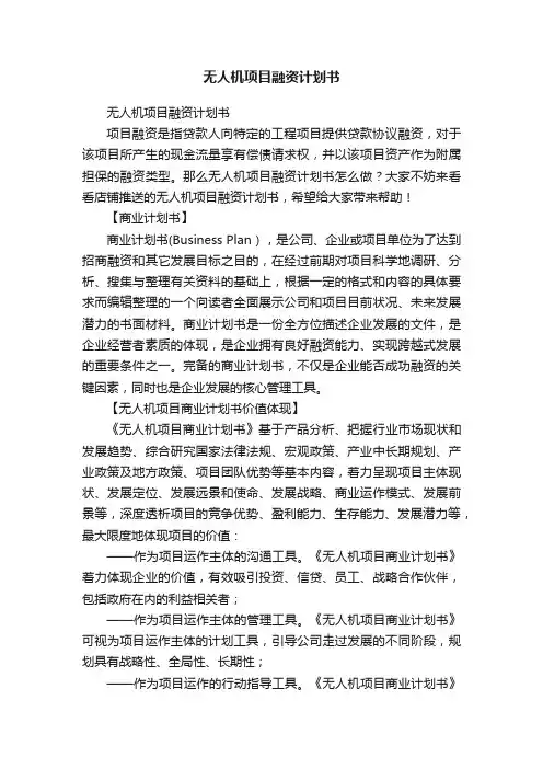 无人机项目融资计划书