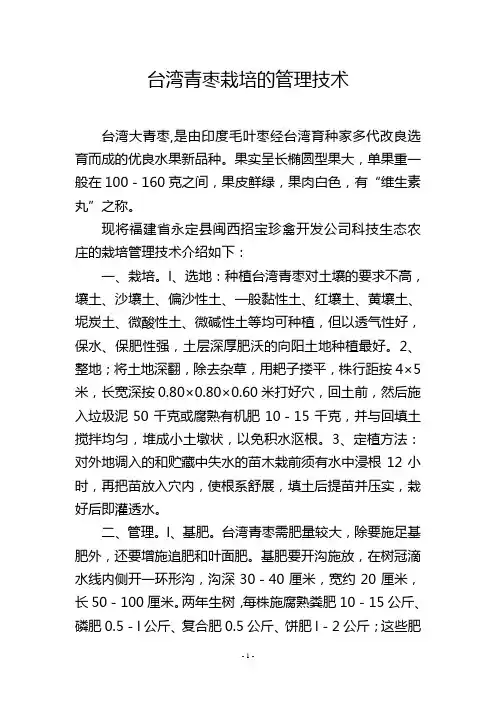 台湾青枣栽培的管理技术