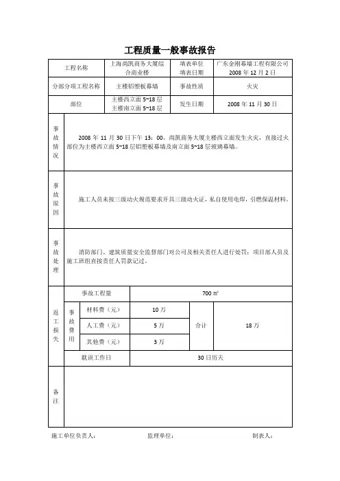 工程质量一般事故报告