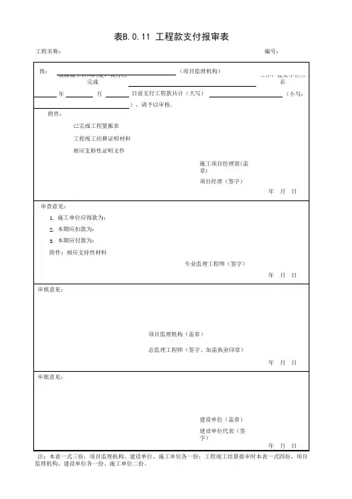 表B.0.11-工程款支付报审表
