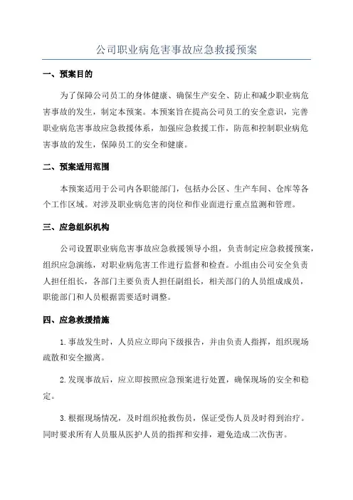 公司职业病危害事故应急救援预案