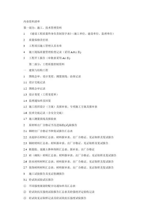 内业资料清单