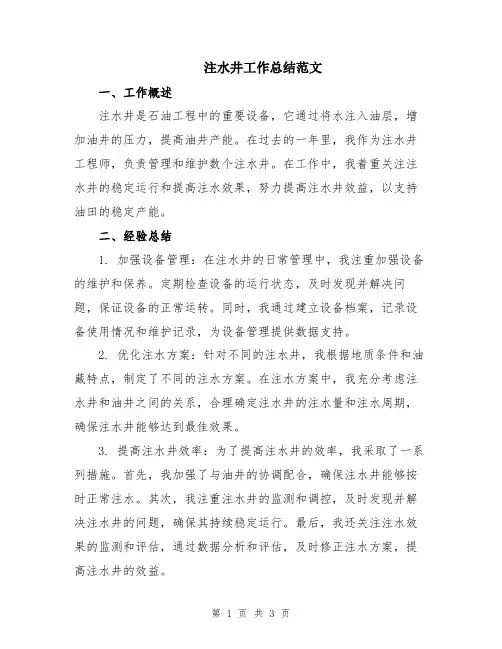 注水井工作总结范文