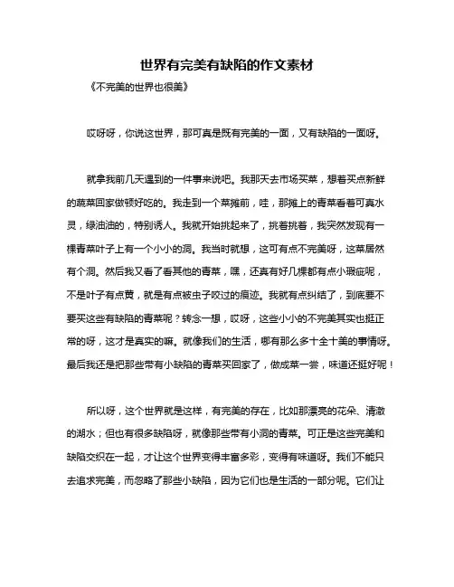 世界有完美有缺陷的作文素材