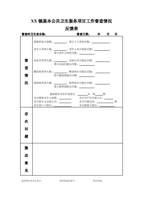 基本公共卫生服务项目工作督查情况 反馈表