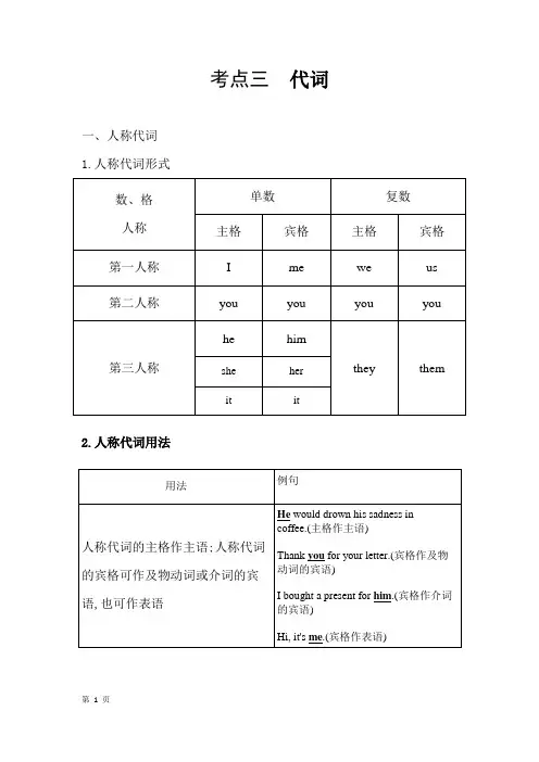 高考英语专题三代词