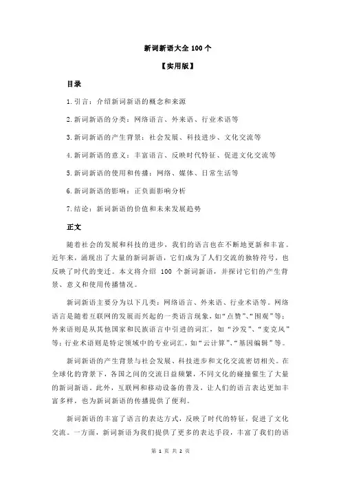 新词新语大全100个