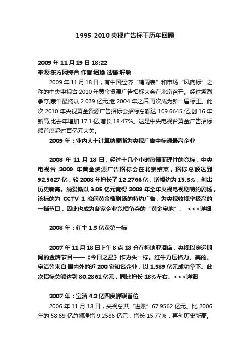 1995-2010央视广告标王历年回顾