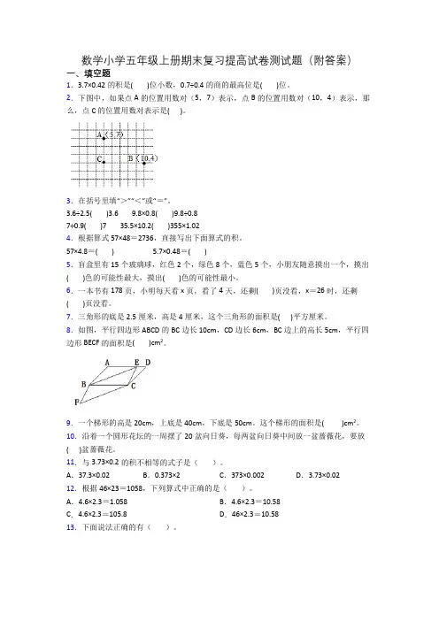 数学小学五年级上册期末复习提高试卷测试题(附答案)