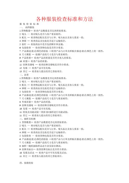 各种服装检查标准与方法