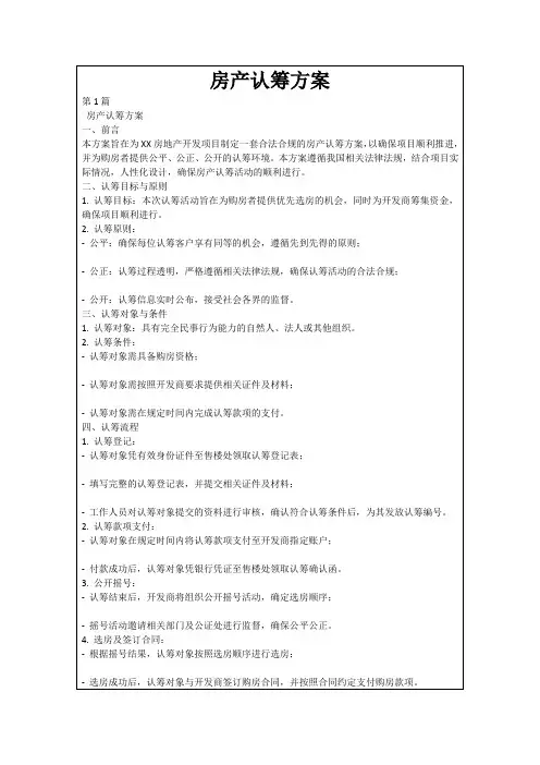 房产认筹方案