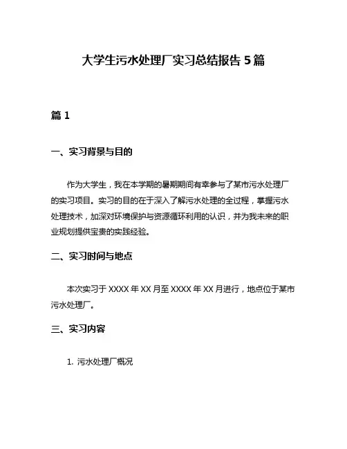 大学生污水处理厂实习总结报告5篇