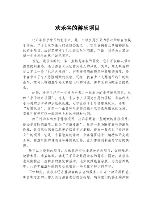欢乐谷的游乐项目
