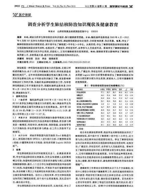 调查分析学生肺结核防治知识现状及健康教育