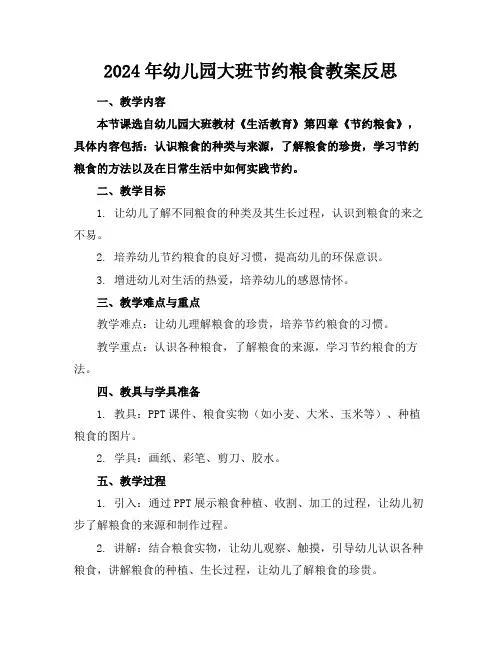 2024年幼儿园大班节约粮食教案反思