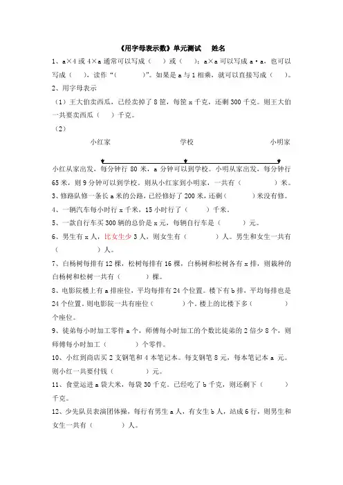 9.12《用字母表示数》单元测试