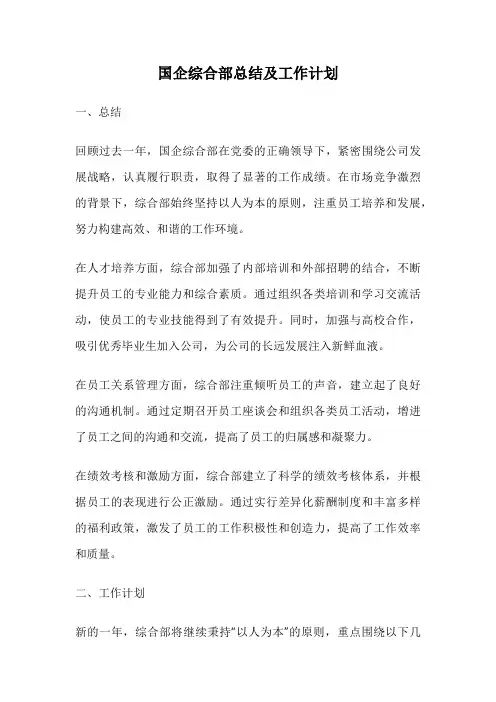 国企综合部总结及工作计划