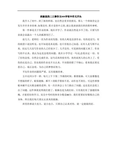 班级里的二三事作文600字初中作文开头