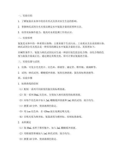 水质氨氮实验报告