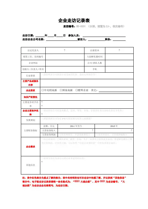 企业走访记录表模板