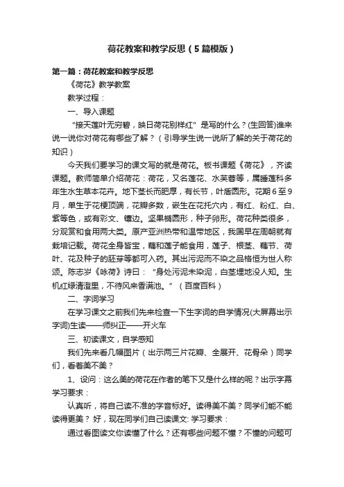 荷花教案和教学反思（5篇模版）