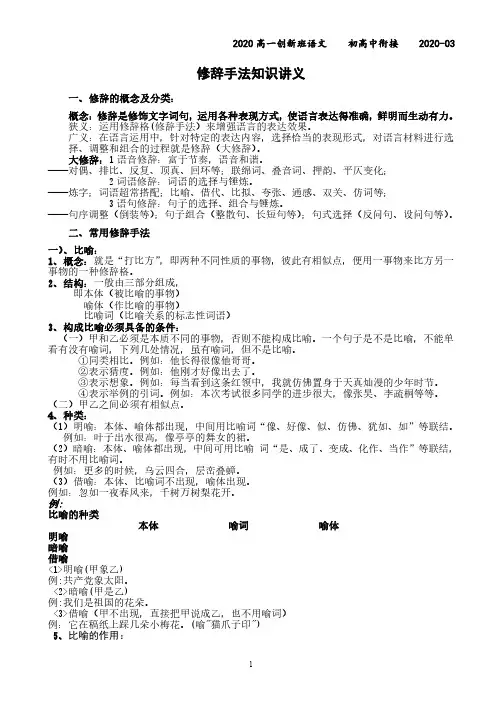 修辞手法（PDF版，无答案）-江苏省启东中学高一创新班语文知识讲义