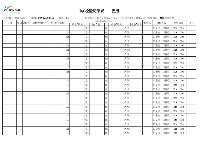 IQC检验记录表