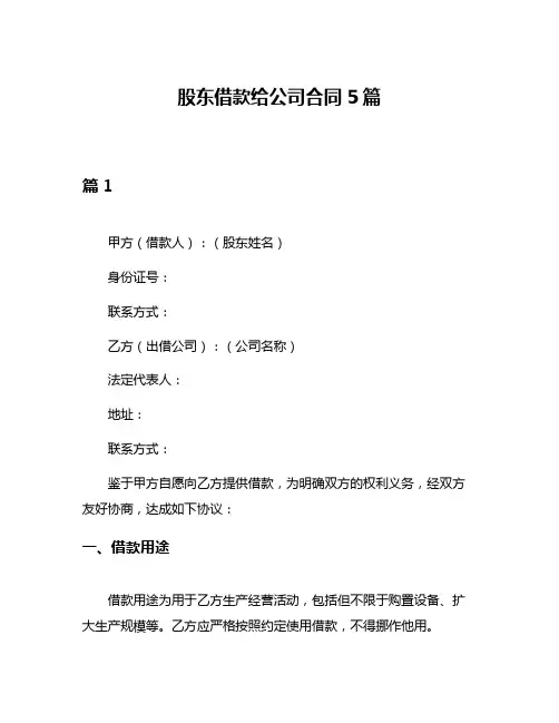 股东借款给公司合同5篇
