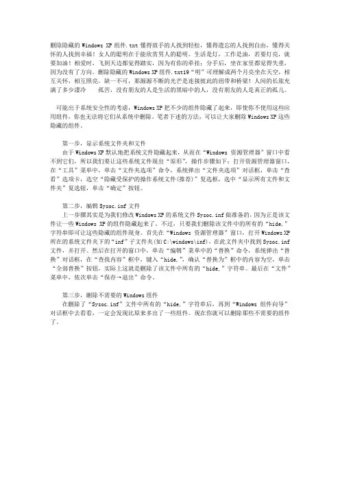 删除隐藏的Windows XP组件