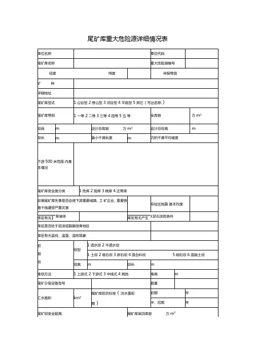 尾矿库重大危险源详细情况表