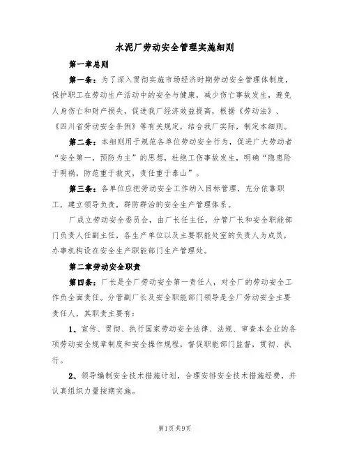 水泥厂劳动安全管理实施细则（5篇）