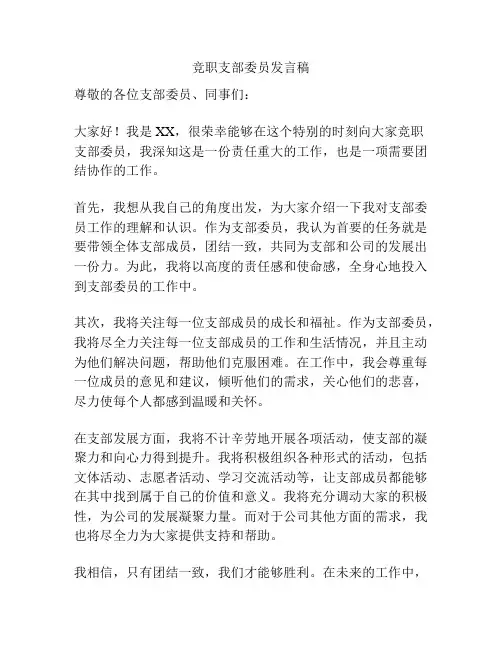 竞职支部委员发言稿