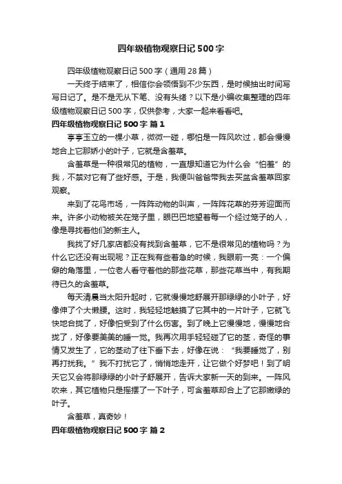 四年级植物观察日记500字（通用28篇）