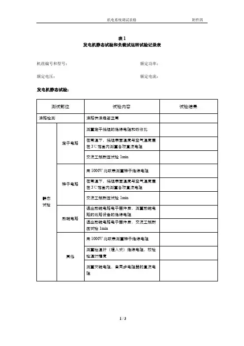 文件1附表01发电机静态试验和试运转试验(一次机电)