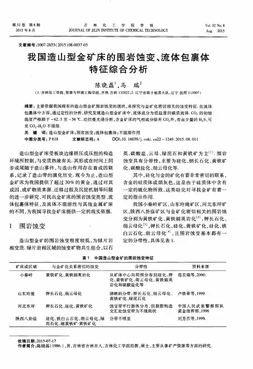 我国造山型金矿床的围岩蚀变、流体包裹体特征综合分析