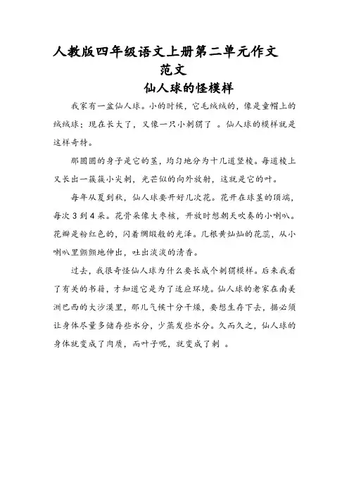 人教版四年级语文上册第二单元作文(5篇范文)