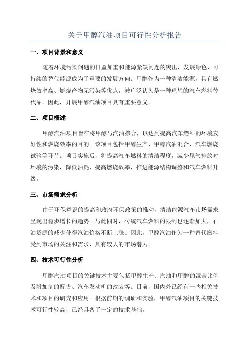 关于甲醇汽油项目可行性分析报告