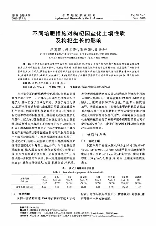 不同培肥措施对枸杞园盐化土壤性质及枸杞生长的影响
