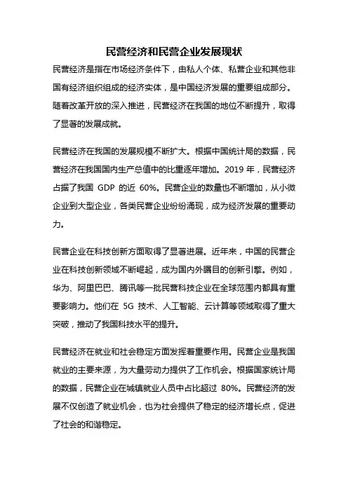 民营经济和民营企业发展现状
