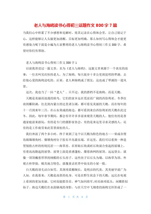 老人与海鸥读书心得初三话题作文800字7篇