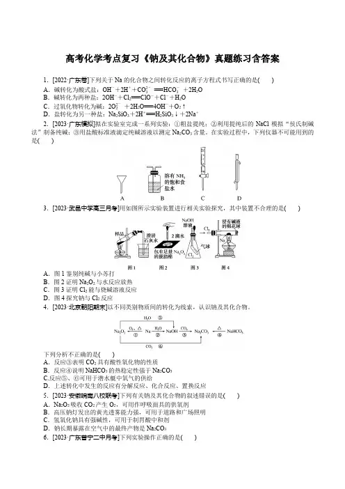 高考化学考点复习《钠及其化合物》真题练习含答案