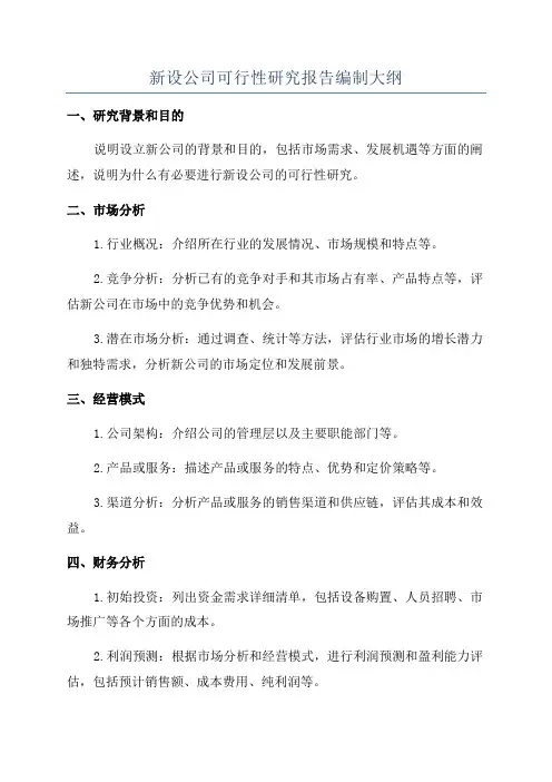 新设公司可行性研究报告编制大纲